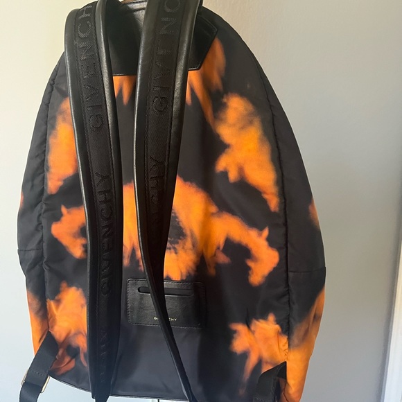 Givenchy Black and Orange Flame Print Backpack